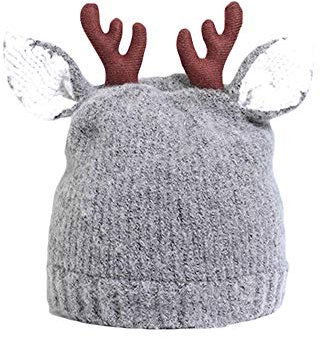 Niedliches Rentier-Geweih Baby-Mütze, weich, warm, gehäkelt, für 6-36 Monate Kinder , Grau