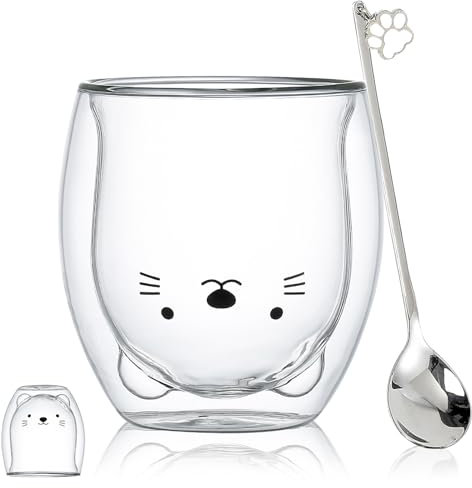 Süße tassen KaffeeTeegläser Trinkgläser Kaffeeglas Doppelwandige IsoliergläserEspressotasse Bär Katze Becher (Katze)