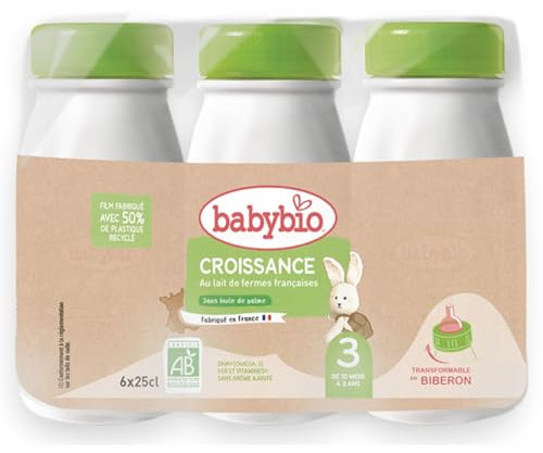 Babybio Lait Croissance Liquide - 3ème âge dès 10 Mois - 6x25Cl - BIO Fabriqué en France & Lait français - Formule PREMIUM : DHA/ARA