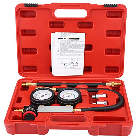 0-100 PSI - Set di Tester di Pressione TU-21, Tester di Compressione per Auto, di misurazione Doppio, Strumento diagnostico con Custodia, 4 Pezzi