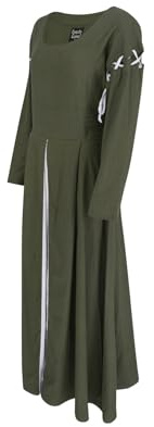 Leonardo Carbone® Damen Kleid Larina | Abnehmbare Ärmel | Schnürung Hinten | Karneval, Halloween, Cosplay, LARP, Mittelalter, Kostüm, Gewand, Festkleid | 100% Baumwolle Olive/Natur XL