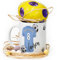 Personalised Mug and Belgian Milk Chocolate/Hot Chocolate Stirrer Marshmallow Gift Set, Customised with Name / Number / Text, (11oz) White, Yellow, Blue, Black, Pink Mug with Light Blue Football Shirt