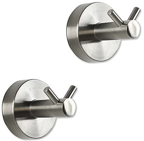 SOSmart24 JUST SILVER Handtuchhaken doppelt ohne Bohren aus Edelstahl 2er Set Haken - Silber matt gebürstet - Klebeset - Handtuchhalter Wandhaken Klebehaken Bad WC Badezimmer Aufhänger Kleiderhaken