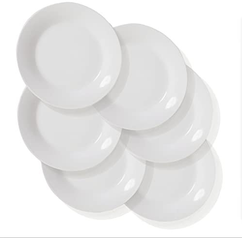 SOUSWEE Dinner Plates Sets of 6 for Salad and Desserts, White Round Flat Plates for Party Home Kitchen and Restaurant (7.5inch)