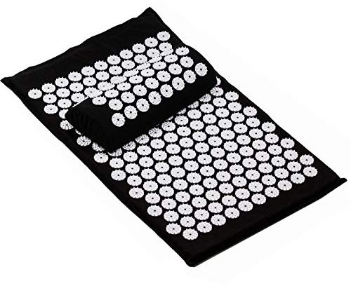 NX Akupressur-Massagegerät-Set, Rücken-, Körper-, Fußkissen, Massage-Pad, lindert Stress, Schmerzen, Shakti, Akupuntura, Yoga, Spike-Matte mit Kissen, M2Set, Schwarz