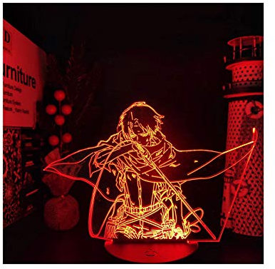 QQAAMZ Anime Attack On Titan Led-lampe 3d-acryl Für Zuhause Raumdekoration Licht Cool Kid Kinder Geschenk Captain Levi Ackerman Figur Nachtlicht