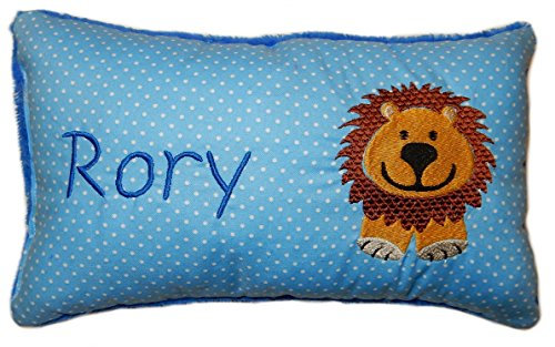 Momelie Blaues Schmusekissen * Kuschelkissen * Löwe * mit Namen Bestickt * 17 x 29 cm * SK-bl_0043