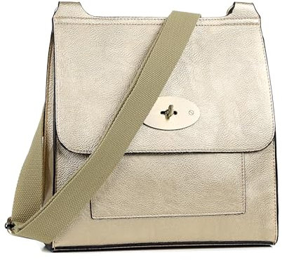 AOSSTA Women's Cross-Body Bags Leather Large/Medium Cross Body Messenger Bag Shoulder Bag (21601 Gold)