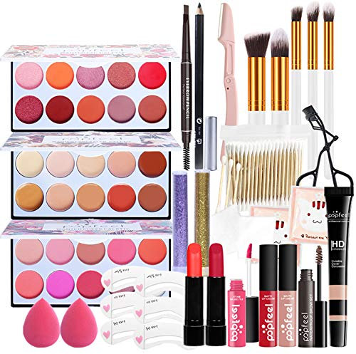 Professional Makeup Set,MKNZOME Cosmetic Starter Kit With Storage Bag Portable Travel Make Up Palette Birthday Xmas Gift Set Full Sizes Eyeshadow Face Powder Lip Gloss for Teenage & Adults