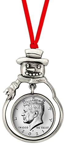 Münze Schneemann Silberton Zinn Ornament | JFK 2021 Half Dollar | Echtheitszertifikat