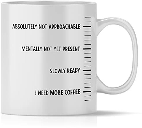 mindmonkeys® Tasse mit Spruch Kaffee Skala Kaffeetasse Bürotasse Geschenke Geschenkideen Barista Kaffeejunkies Morgenmuffel zum Geschenk Geschnekidee zum Geburtstag Jubiläum Keramik 300 ml