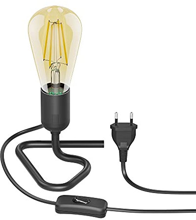 ledscom.de Tischlampe TRIN Lampen-Fassung schwarz Stecker Schalter + E27 LED Vintage gold max. 814lm extra-warmweiß 3-Stufen