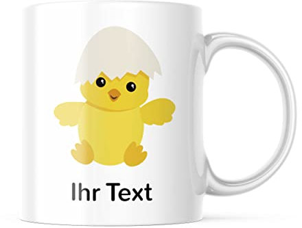 STEMPEL-FABRIK – personalisierbare Keramiktasse mit Namen – Motiv Küken – bedruckte Kaffeetasse ideal geeignet für den Genuss von Kaffee und Tee – perfekte Geschenkidee zu Ostern