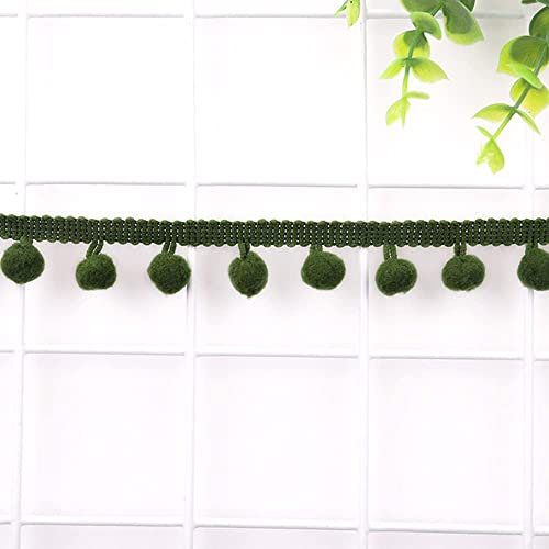 15 Yards 12mm Pompons Borte zum Basteln,Dekoband Mit Bommeln Bälle Pom Poms Fransenborte Zierband Dekoborte Nähzubehör für DIY Basteln Apparel Kleidung,Kostüme,Nähen,Dekoration,Armeegrün