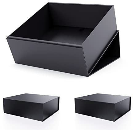 JiaWei Geschenkbox 3 Stück, 28x28x10.5 cm Geschenkkarton mit Magnetisch Deckel, Grußkarten & Geschenkverpackung Seidenpapier - Schwarz