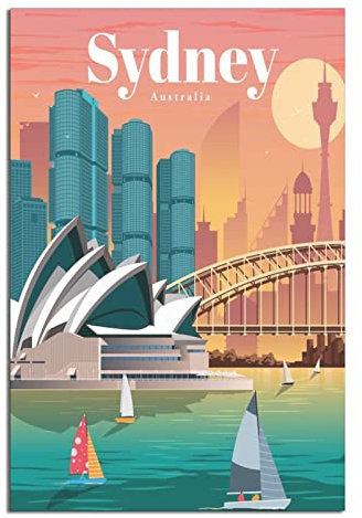 Sydney Australia Vintage Reiseposter Gemälde Poster Modern Geschenk Schlafzimmer Deko