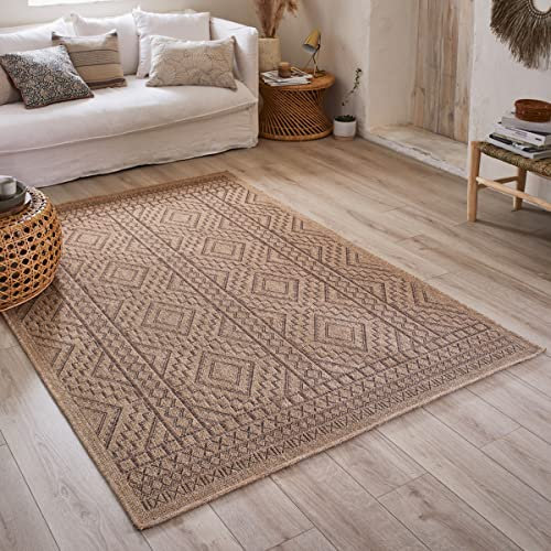 Nazar Tapis Nature, Tapis Naturel Boheme, Tapis Aspect Jute, Tapis Salon, Chambre, Couloirs, Tapis ExtRieur, Couleur Naturelle (120x170 cm, 8729 Marron)
