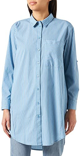 TOM TAILOR Damen 1036968 Bluse Longstyle mit Brusttasche, 30198 - Blue White Thin Stripe, 32