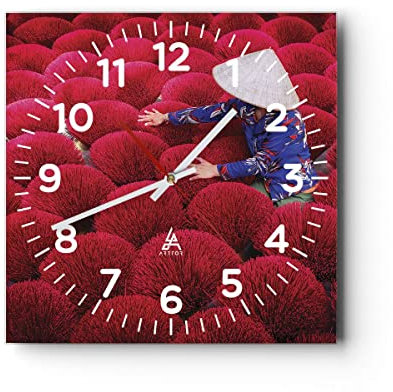 Modern Wanduhr Trocknen Weihrauch Vietnam 30x30cm Quadrat Klein Wand Uhr Glas Analog Zimmeruhren Küche Büro Wohnzimmer Glasuhr Wall Clock Dekoration Design Wanddekoration Küchenuhr C4AC30x30-4655