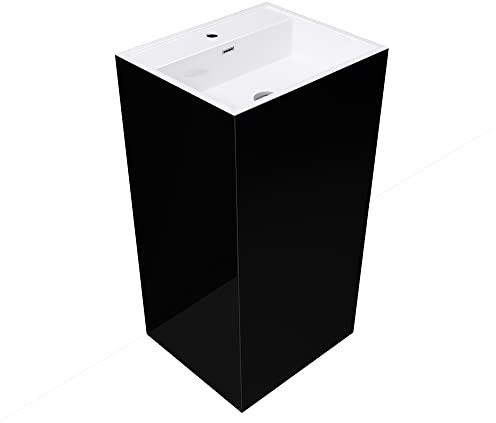 doporro freistehendes Standwaschbecken 50x42x90cm innnen weiß+außen schwarz | Waschtisch aus Mineralguss Waschplatz Standsäule, robust & leicht zu reinigen, Einfache Montage mit DIN-Anlüsse, Colossum34