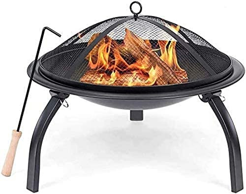 Garten-Feuerstelle, Grillschale, Grillgestell, 22-Zoll-Feuerstelle aus Stahl, zusammenklappbar, Terrassenheizer, Grill, Campingschale, Grill mit Schürhaken, Rost, Grill mit Abdeckung, Grillen, Ko