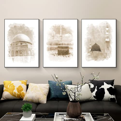 LYBOHO Islamische Poster Wandbilder, Arabische Kalligraphie Leinwand Koran Bilder Poster Islamische Bilder Wohnzimmer Wanddeko Drucke - Kein Rahmen (Islamische Architektur, 3PCS-30x40cm)