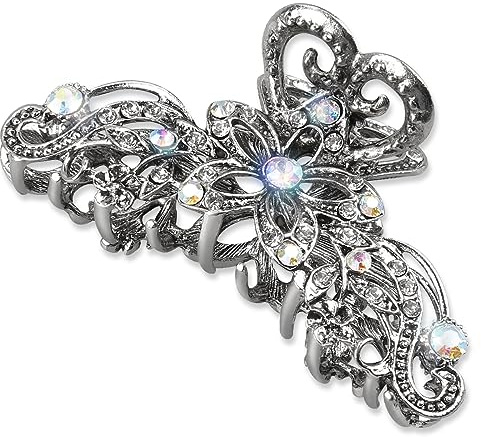 Jagowa Vintage Hair Claw Clips, Shiny Rhinestone Hollow Flower Claw Clips, Retro Metal Hair Grip for Women Girls Wedding Bridal