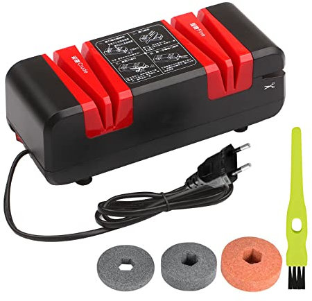 SHUIYUE Affilacoltelli elettrico professionale Affilacoltelli automatico multifunzionale con smusso a 15 gradi Scanalature grezze e fini per coltelli a lama dritta Forbici Tagliapiastrelle da cucina c