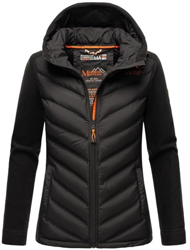 MARIKOO Damen Fleece Hybrid Jacke Trekking Wanderjacke Übergangsjacke [B929-Haruna-Schwarz-Gr.M]