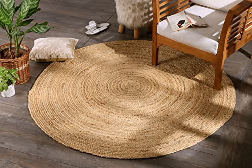 Spetebo Alfombra de Yute Tejido Nature - Redonda / 150 cm - Pasillo de Pelo Corto en Estilo étnico - Alfombra de Fibra Natural de Pelo bajo reciclable hidrófuga antiestática inalterable al Color