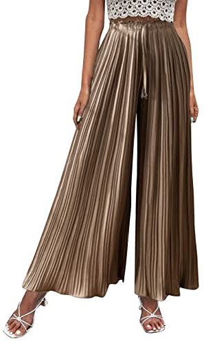 Hose Damen Elegant Kordelzug High Waist Plissee Weites Bein Lang Hose mit Taschen Palazzo Einfarbig Culottes-Hose Strandhose Lose Lässige Freizeithose Schlupfhose Pumphose