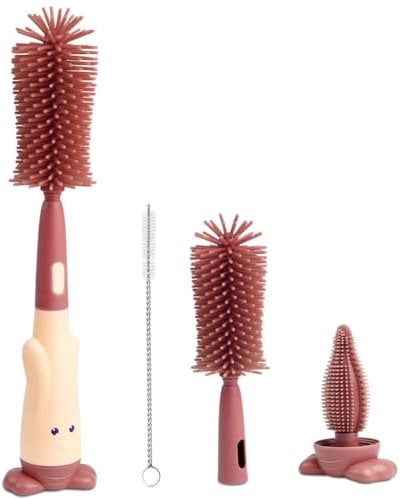Vicloon Goupillon Biberon Silicone,3 en 1 Nettoyage Biberon Brosse,Goupillon Biberon et Tétine pour Toutes Les Tailles de Biberons,sans BPA Durable et sans Rayures(Rouge)
