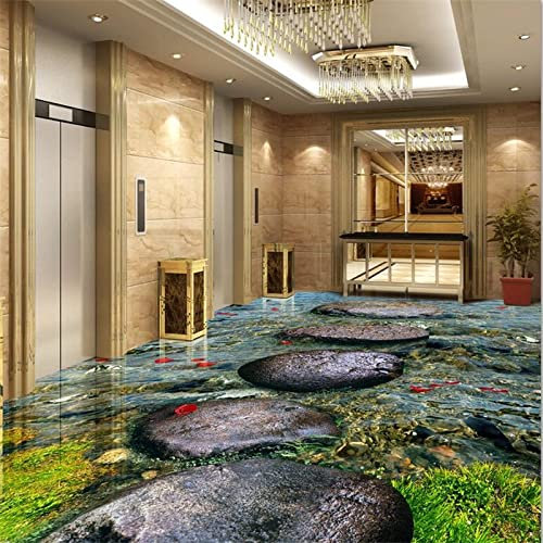 Póster de decoración de suelo impermeable, pinturas de suelo personalizadas, papel pintado, piedra arroyo, cuarto de baño, 3D, azulejo autoadhesivo, pintura, 200 x 140 cm