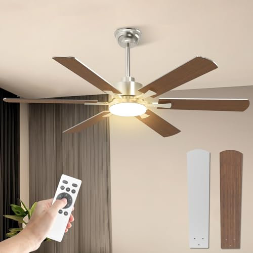 Mefine 132cm Ventilador de Techo con Luz Silencioso, Grande Ventilador Techo con Mando a Distancia y DC Reversible Motor para Dormitorio Salón (Colgante-6 Aspas&Grano de madera)