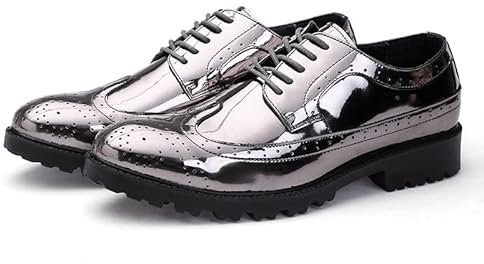 Zaylee Abendschuhe Herren Lackleder Vintage Gold Schnürhalbschuhe Silber Brogues Hochzeit Tanzschuhe,EU44-Silber
