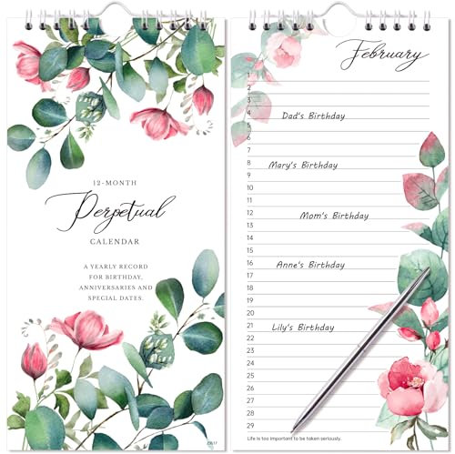 Ewiger Kalender – 12-Monatskalender von Januar bis Dez., 12,7 x 25,4 cm, ewiger Kalender zum Erinnern an Jubiläen, Geburtstage, Festivals, Geburtstagserinnerungsbuch mit dickem Papier, Violett