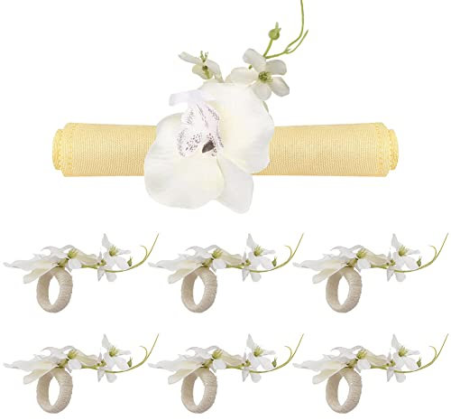 LICHENGTAI 6 Pièces Rond de Serviette Rond de Serviettes de Table Fleur Artificielle Faux Porte-Serviettes de Table de Fleur Anneaux de Serviettes de Table évider Fleur Anneau de Serviette