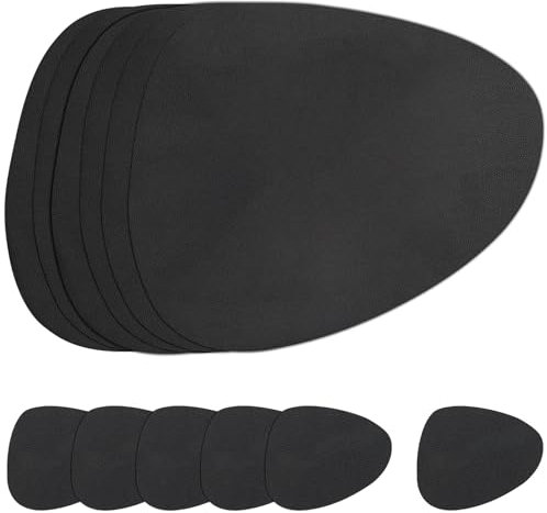 Myir JUN Tovagliette in Pelle e Sottobicchieri, Set Tovagliette Americana Plastica Lavabili Bifacciale Non-scivolose Impermeabile Triangolari (Set di 6, Nero)