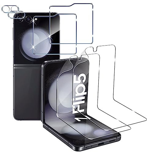Wonsoso Kompatibel für Samsung Galaxy Z Flip 5 Schutzfolie, 2 Stück 9H Härte Externe für Panzerglas + 2 Stück Weiche TPU Innere Schutzfolie + 2 Stück Kameraschutz, Anti-Kratzen, HD Displayschutzfolie