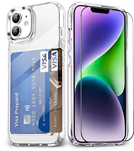 Wallet Clear Case Compatible with iPhone 11 6.1 inch with Card Holder Slot Shockproof Protective Soft TPU+Hard PC Slim Cute Cover with Screen Protector