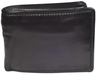 Hill Burry Waschleder Heeren Portemonnaie I Geldbörse I Brieftasche | Leder Geldbeutel Wallet Portmonee Echtleder RFID Schutz hochwertig naturgegerbt (Schwarz)