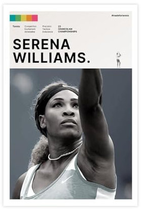 NEDOES Serena Williams – Tennisspieler-Poster, Leinwand, Poster, Schlafzimmer, Dekoration, Sport, Landschaft, Büro, Raumdekoration, Geschenk, ungerahmt, 30 x 45 cm