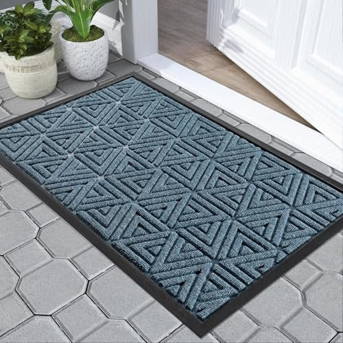 Yimobra Door Mat Outdoor Entrance, Heavy Duty Durable Front Welcome matt for Outside Home Entry, Doormat for Back Patio Floor Porch Garage Office, Low Profile, Easy Clean, 43x75 cm, Mix Blue