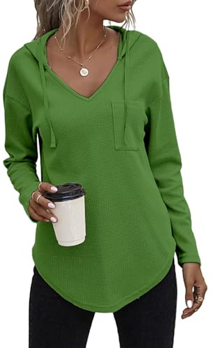 Cuptacc Sweat a Capuche Femme Col V Sweat Hoodie Manche Longue Automne Hiver Top Blouse Chic et élégant