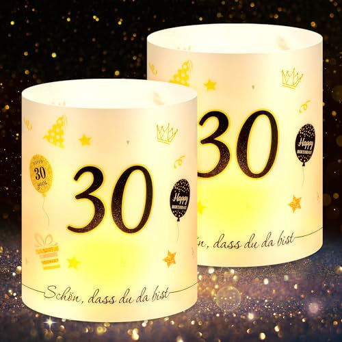 Originelle 20 Windlicht Tischdeko 30 Geburtstag, Deko 30. Geburtstag Frau Mann, 30 Jahre Happy Birthday Tischdeko, Geschenke zum 30 Geburtstag, Geeignet für Teelichter oder Kerzen