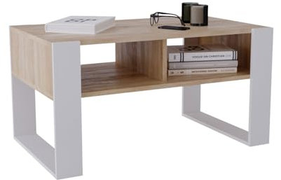 CraftPAK Wohnzimmer Tisch für Couch aus hochwertigem Holzwerkstoff, moderner Couchtisch mit zusätzlicher Ablagefläche, Sofatisch für Wohnzimmer, Couchtisch weiß
