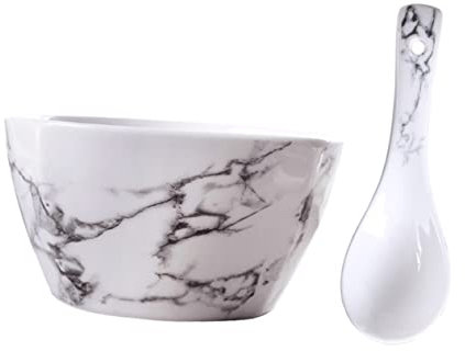 ABOOFAN 1ensemble Set De Bols Céramique Marbrée Avec Cuillère Bols à Soupe Et Salade