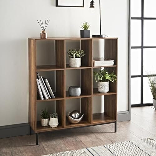 Homme Concept – 9 Cube Storage Unit, Walnut Living Room Bookcases and Shelving Unit, Storage Shelves, Kids Bookcases, Free Standing Wooden Bookcase, Storage Organiser, BookShelf for Home