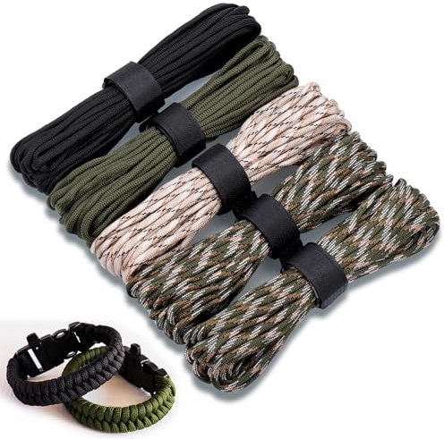 Hejo 5 Pezzi 50m/164ft Paracord, 7 Fili di Nylon Paracord Corde, Colori Diverso di Paracord 4mm, Paracord 550lb per Sopravvivenza All'aperto, Campeggio. (5X10M)