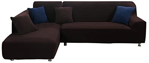 Jacquard-Ecksofa-Schonbezug für 5- und 6-Sitzer, 2 Stück, kariert, L-förmiger Sofabezug, Chaiselongue, weicher Stretch, L-förmige Sofa-Schonbezüge für Haustiere im Wohnzimmer, Braun, 3+2-SI